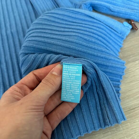 J. Mclaughlin Blue Ribbed Full-Zip Mock Neck Cardigan Sweater Women's Size XL - Picture 4 of 5